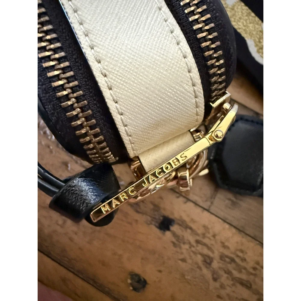 Marc Jacobs The Snapshot Bag Women's Small Black Leather Crossbody Glitter Strap